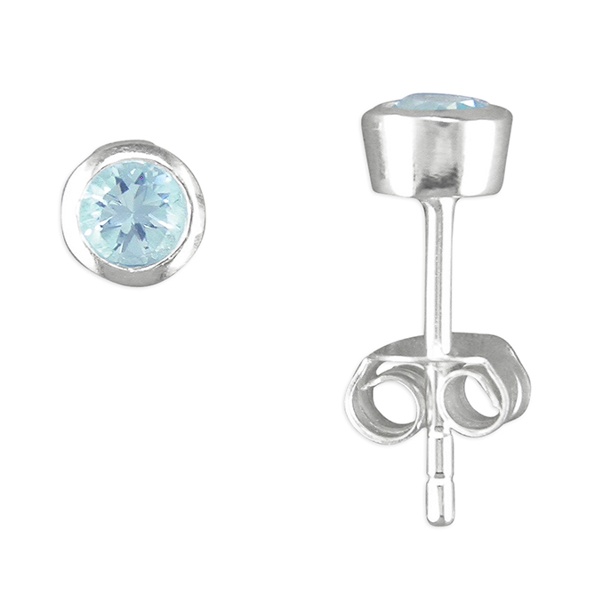 Topaz Sky Blue Rub-over Stud Earrings Silver