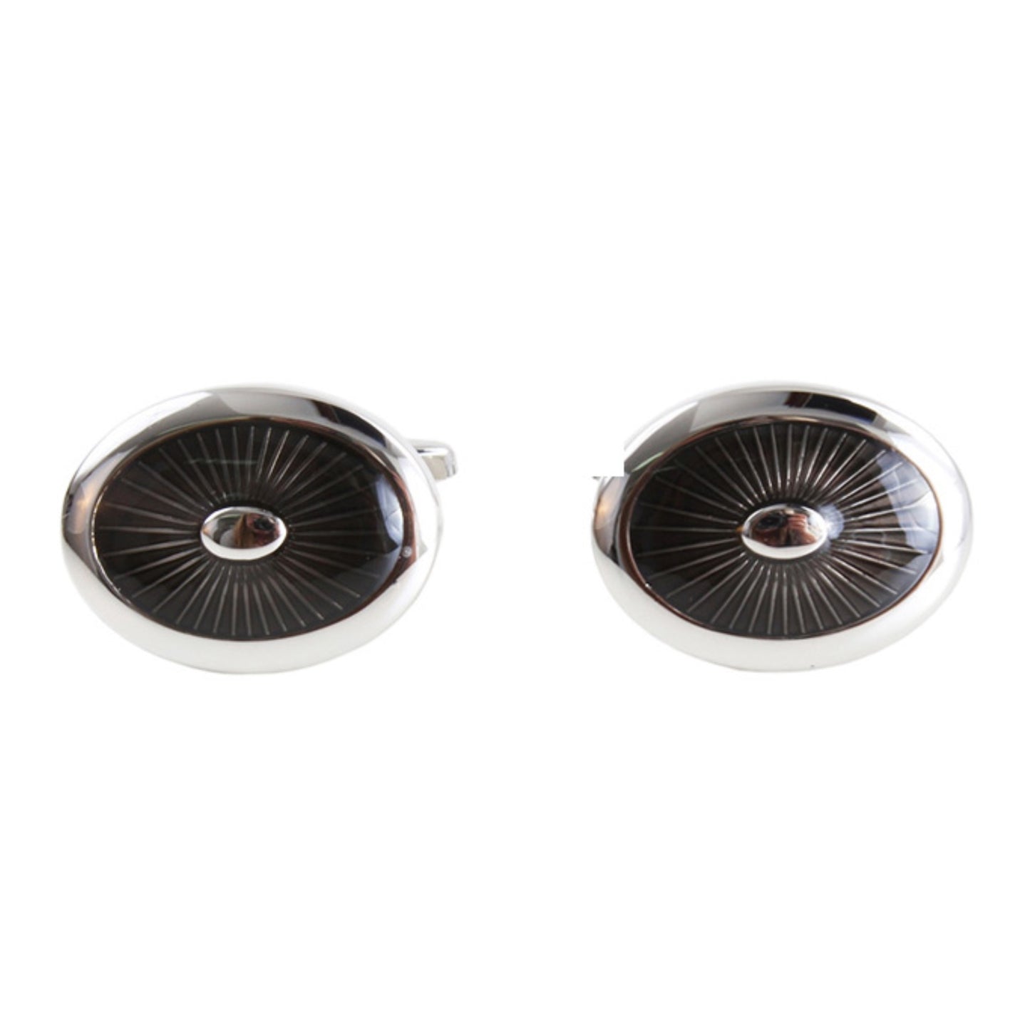 Starburst Enamel Black Art Deco style Oval Cufflinks