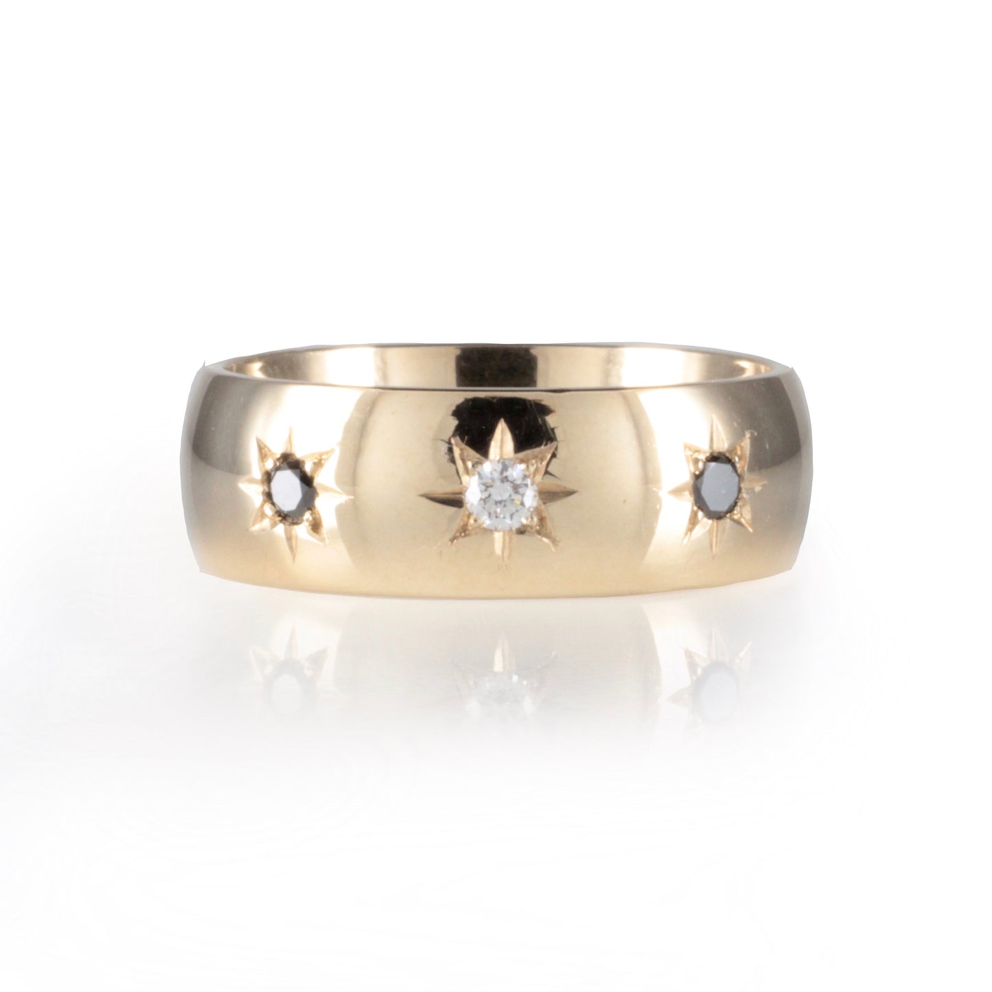 Victorian style Black & White Diamond Star Set Ring 7mm