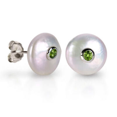 Peridot and Freshwater Pearl Earring Studs