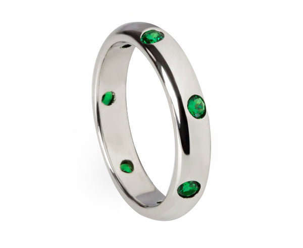 Fully Set Flush Green CZ's Silver Ring