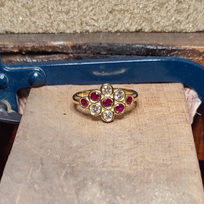 Ruby and Diamond Rubover Ring in Yellow Gold