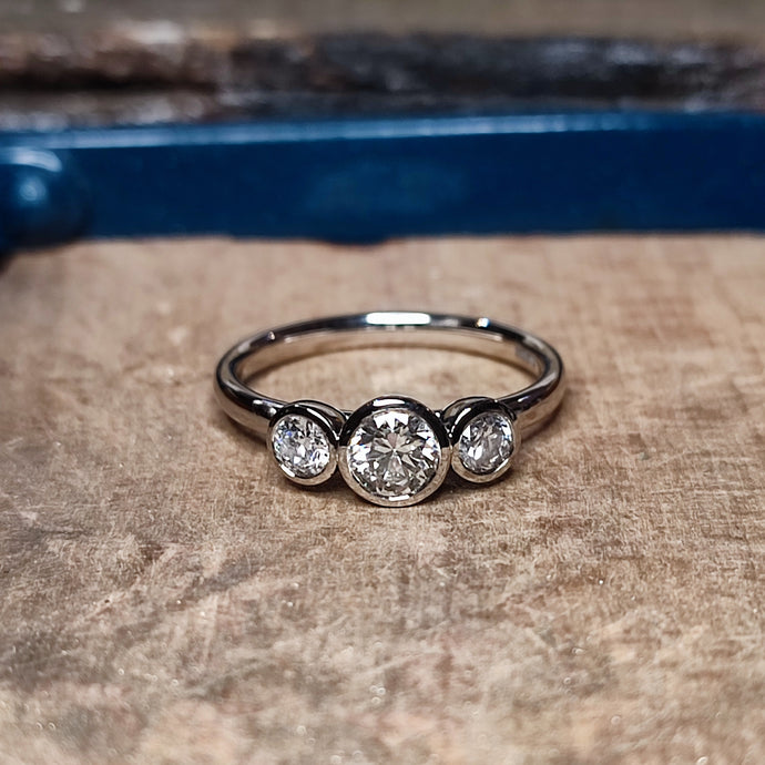 Victorian 5-Stone ring into a Contemporary Rubover 3-Stone Ring
