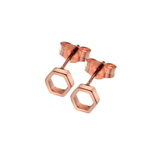 9ct Rose Gold Hexagon Outline Stud Earrings