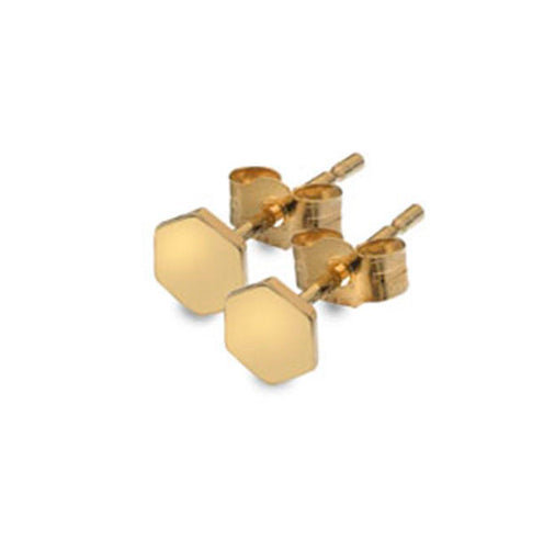 9ct Yellow Gold Solid Hexagon Stud Earrings