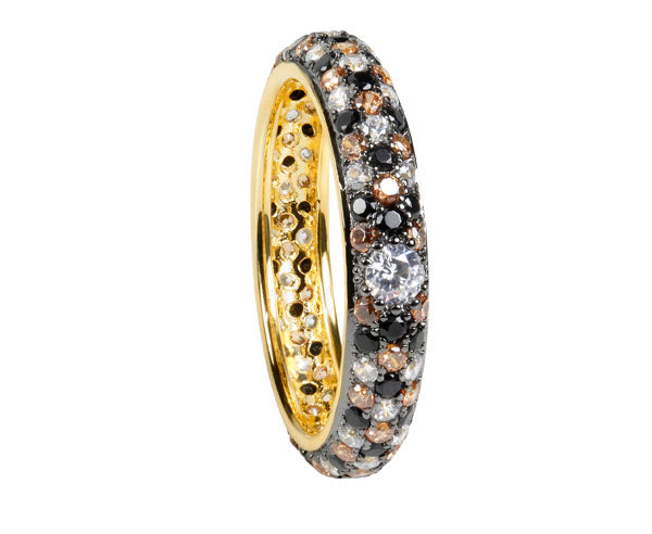 Black Spinel, Champagne & Colourless CZ Fully Pavé Set Ring
