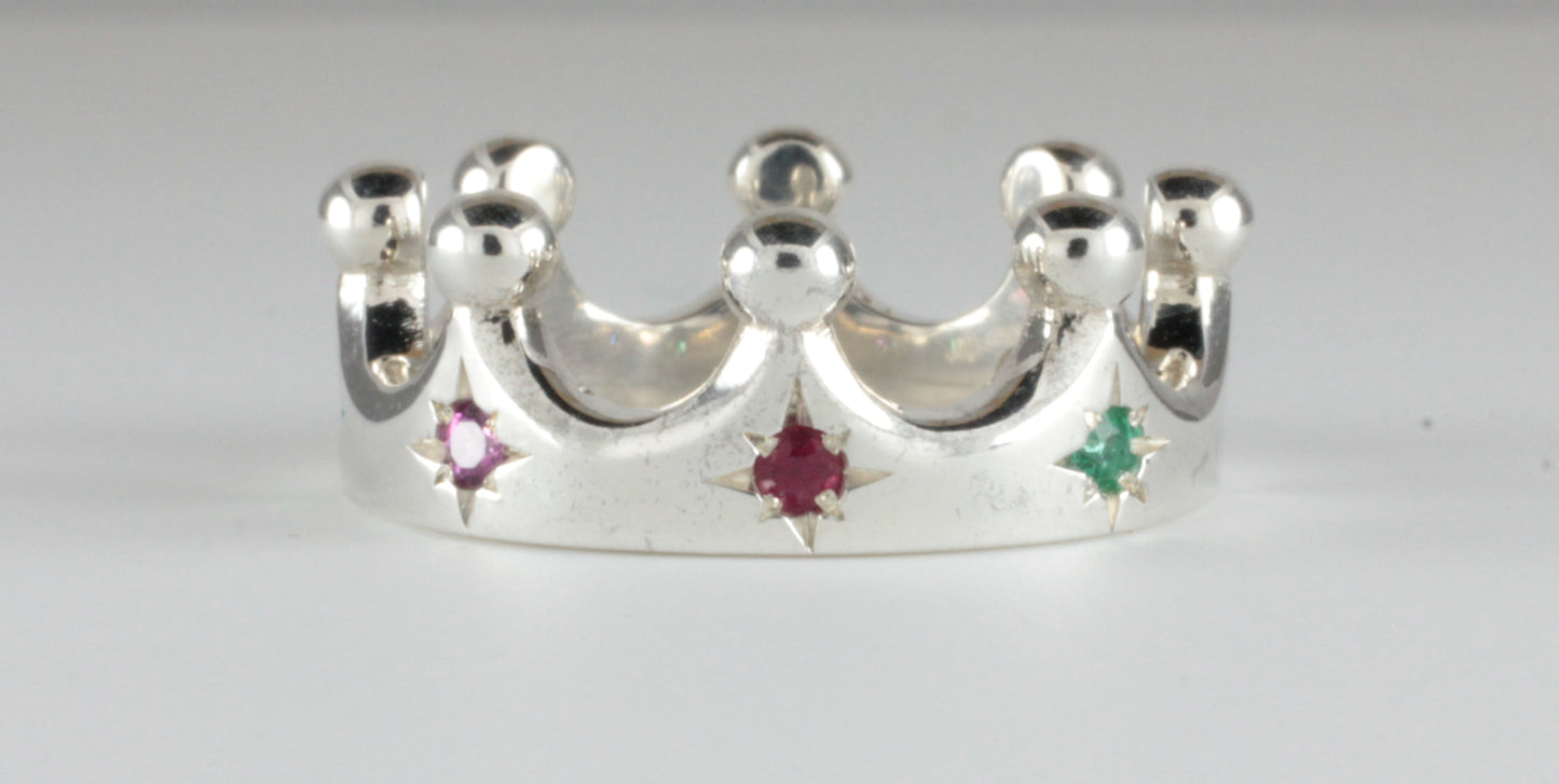 Platinum Crown Ring Fully Star Set with Multicoloured Gemstones