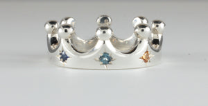 Platinum Crown Ring Fully Star Set with Multicoloured Gemstones