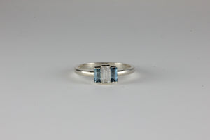Aquamarine & Moissanite Art Deco Design Ring