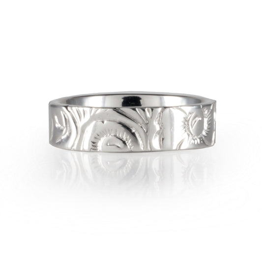Floral Chased Victorian Style Band in 18ct White Gold