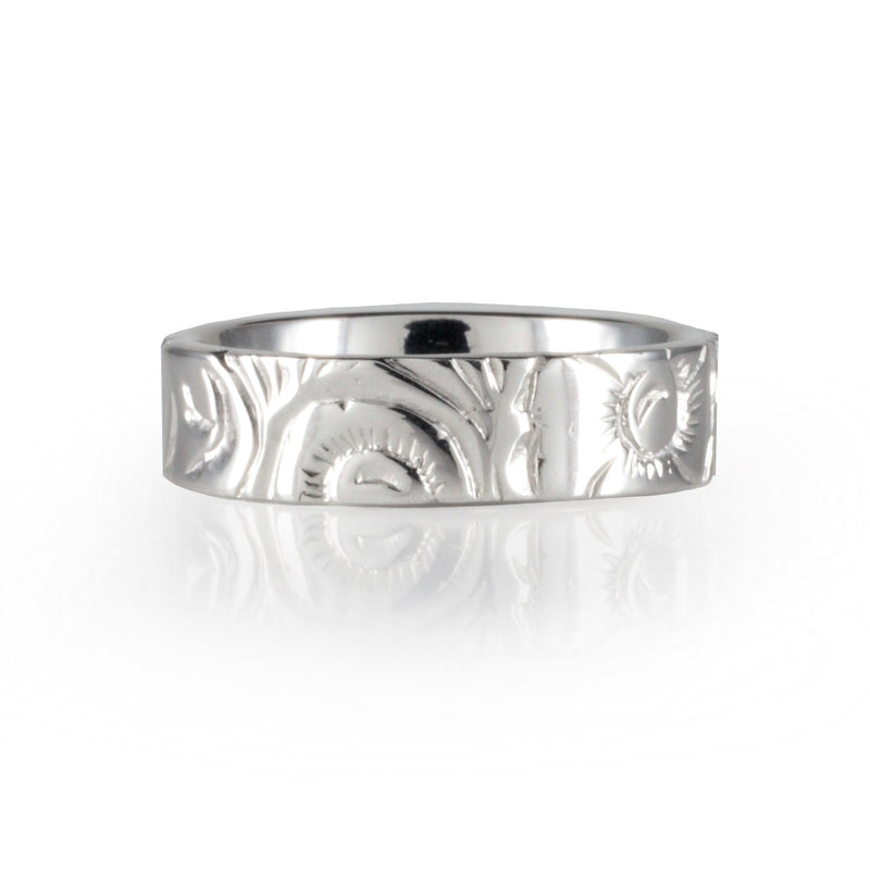 Floral Chased Victorian Style Band in 18ct White Gold