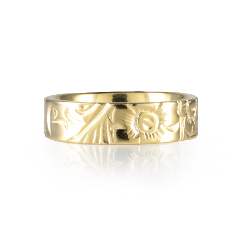 Floral Engraved Victorian Style Band in 18ct Yellow Gold