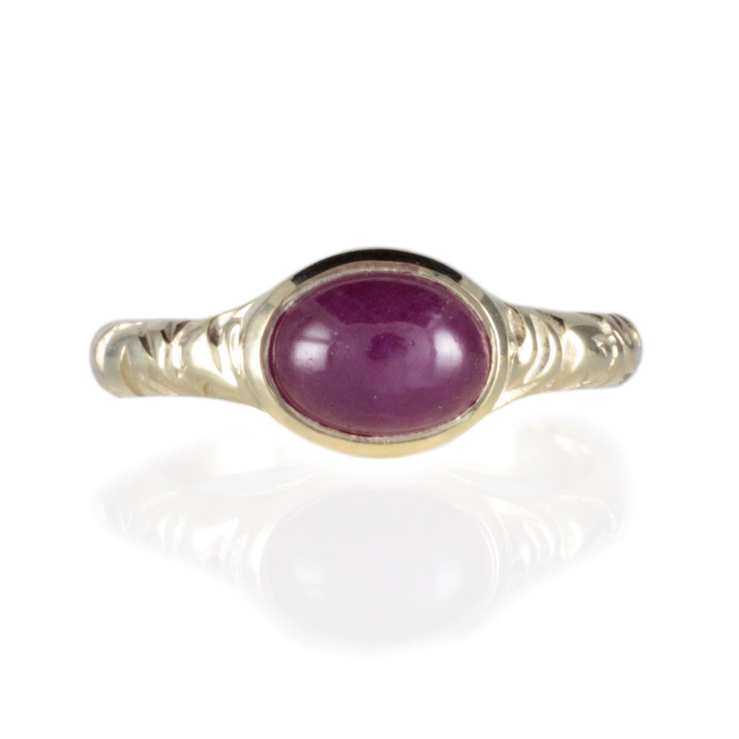'Odessos' Georgian style Oval Ruby Cabochon Ring