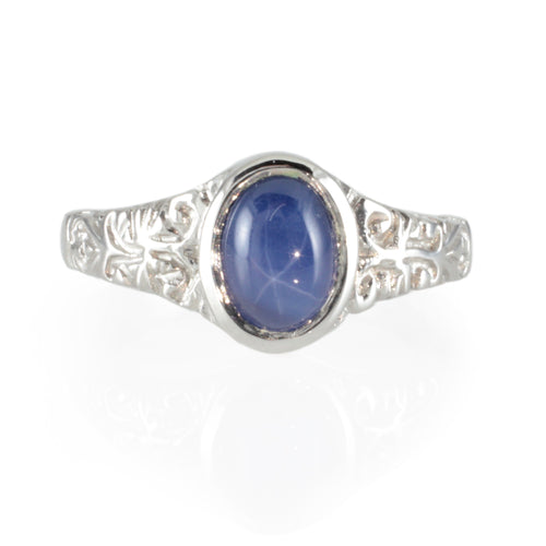 'Sostra' Victorian style Oval Star Sapphire Cabochon Ring