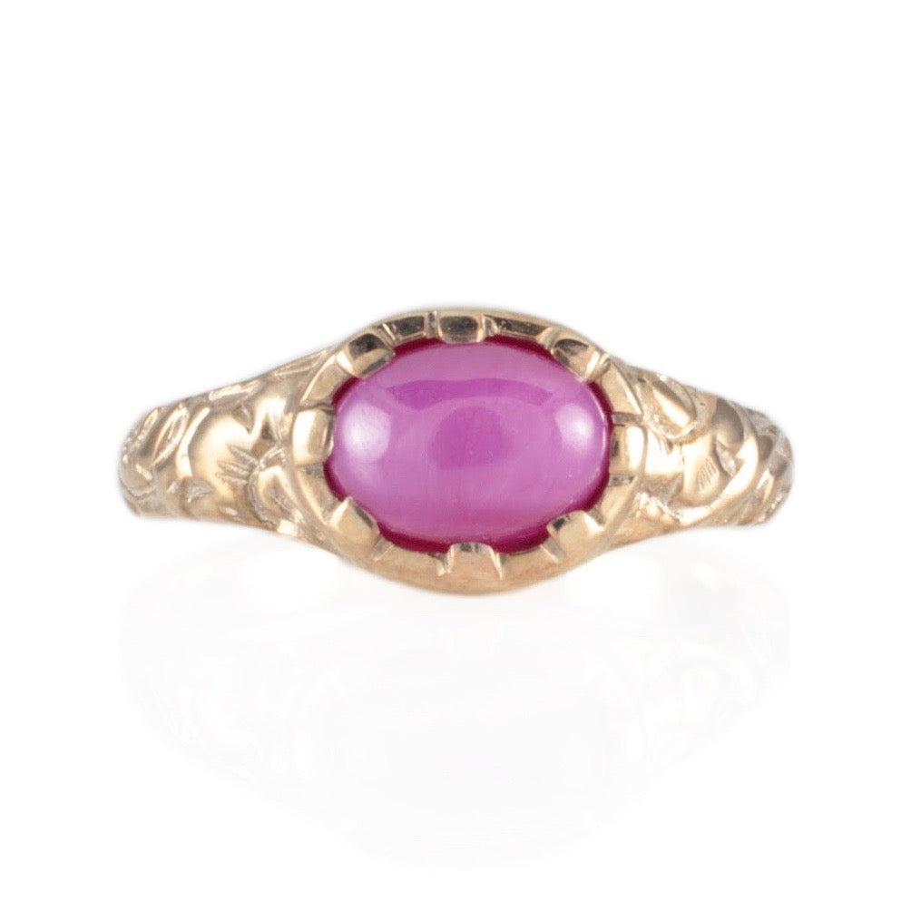 'Nida' Georgian style Oval Star Ruby Cabochon Ring