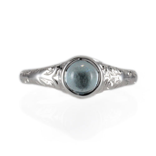 'Narona' Victorian style Round Aquamarine Cabochon Ring