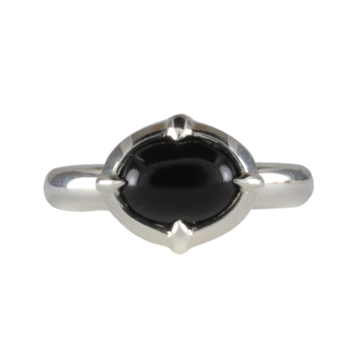 'Coria' C12th Early Medieval style Silver & Oval Onyx Cabochon Claw Ring