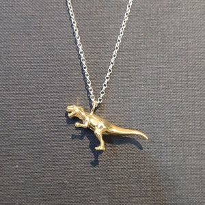 Sterling Silver Gold Plated Dinosaur Pendant T-Rex