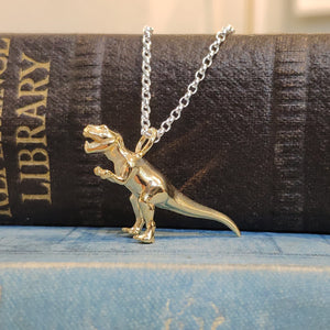 Sterling Silver Gold Plated Dinosaur Pendant T-Rex