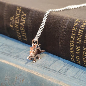 Sterling Silver Rose Gold Plated Dinosaur Pendant Stegosaurus