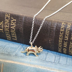 Sterling Silver Gold Plated Dinosaur Pendant Triceratops
