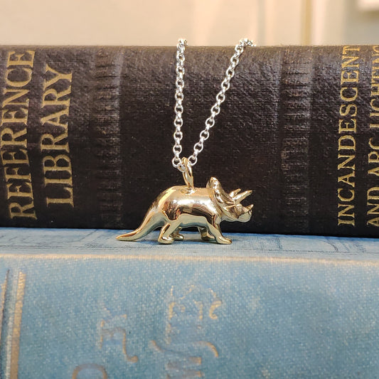 Sterling Silver Gold Plated Dinosaur Pendant Triceratops