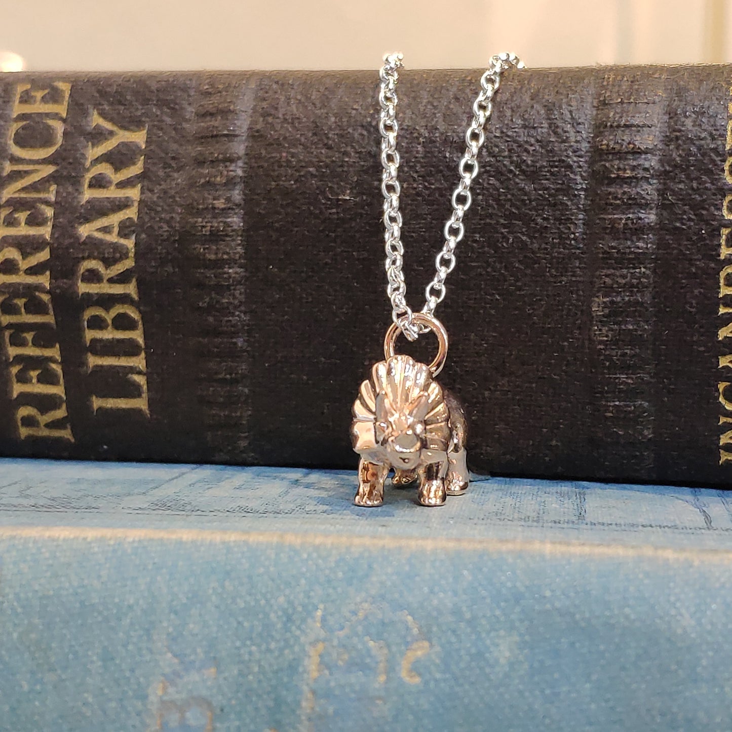 Sterling Silver Rose Gold Plated Dinosaur Pendant Triceratops
