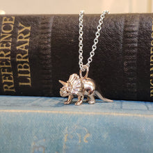Load image into Gallery viewer, Sterling Silver Rose Gold Plated Dinosaur Pendant Triceratops