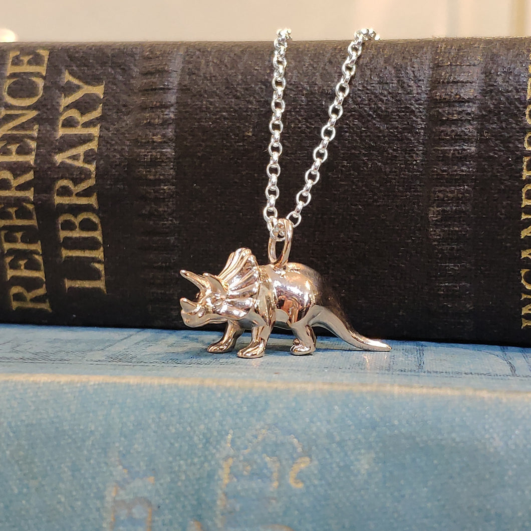 Sterling Silver Rose Gold Plated Dinosaur Pendant Triceratops