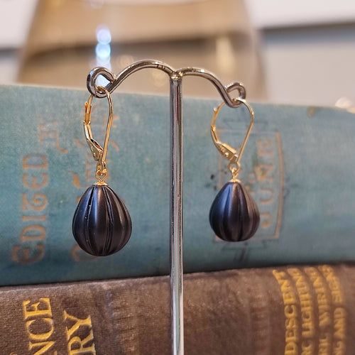 18ct Yellow Gold Art Deco Style Black Onyx Drop Earrings