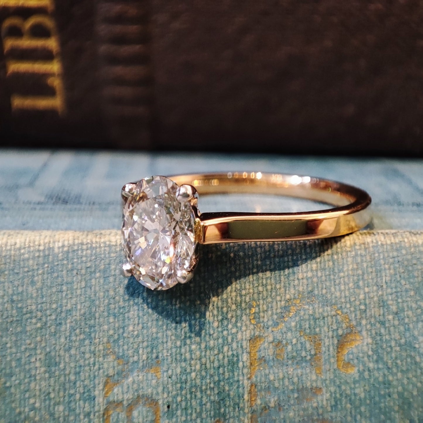 18ct Rose Gold and Platinum Ring 1.09ct Oval Lab Grown Diamond