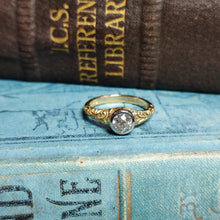 Load image into Gallery viewer, Victorian Carved Scrollwork Engagement Ring with 0.62ct Old European Cut Diamond
