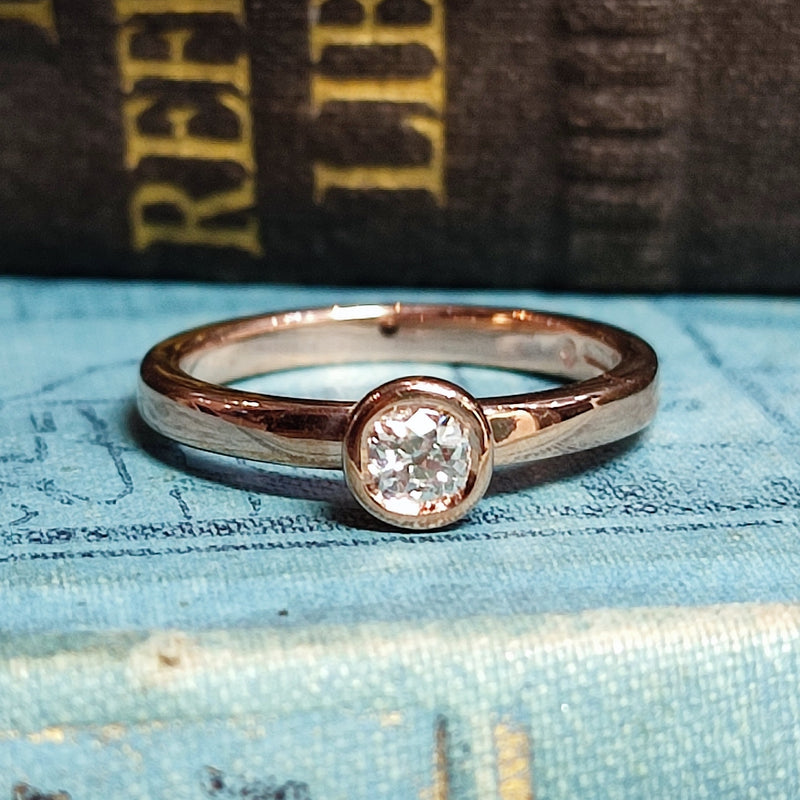 9ct Rose Gold Rubover 0.24ct F SI2 Old European Cut Diamond Modern Stacking Engagement Ring