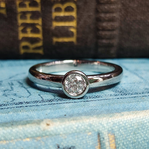 Platinum Rubover 0.26ct F SI2 Round Brilliant Cut Diamond Modern Stacking Engagement Ring