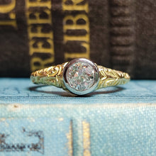 Load image into Gallery viewer, Victorian Carved Scrollwork Engagement Ring with 0.62ct Old European Cut Diamond