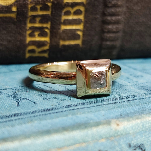 'Pie Dish' Medieval style ring with 0.55ct Rough Diamond Octahedron ring