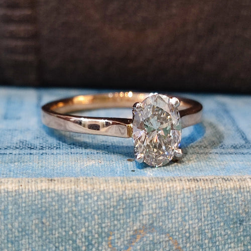 18ct Rose Gold and Platinum Ring 1.09ct Oval Lab Diamond