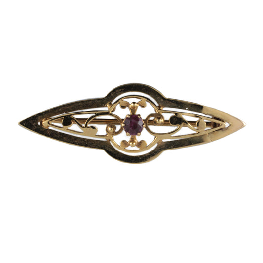 9ct & Amethyst set Art Nouveau Lapel Pin bar Brooch Antique