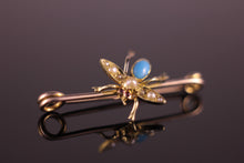Load image into Gallery viewer, 9ct Edwardian Insect Fly Pin Brooch Pearl, Turquoise &amp; Ruby Vintage