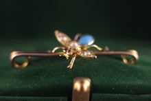 Load image into Gallery viewer, 9ct Edwardian Insect Fly Pin Brooch Pearl, Turquoise &amp; Ruby Vintage