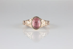 'Sostra' Victorian style Oval Pink Tourmaline Cabochon Ring