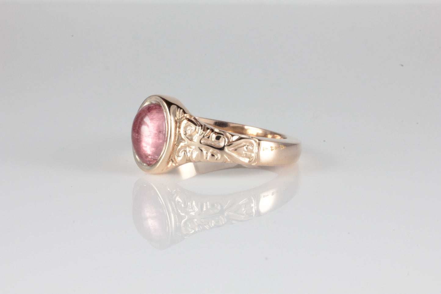 'Sostra' Victorian style Oval Pink Tourmaline Cabochon Ring