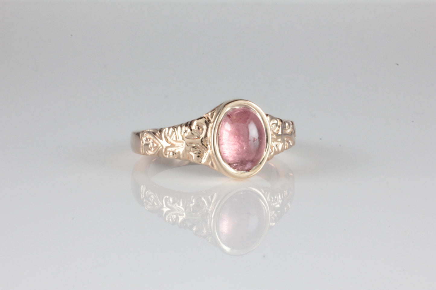 'Sostra' Victorian style Oval Pink Tourmaline Cabochon Ring