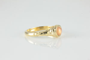 'Narona' Victorian style Round Peach Moonstone Cabochon Ring
