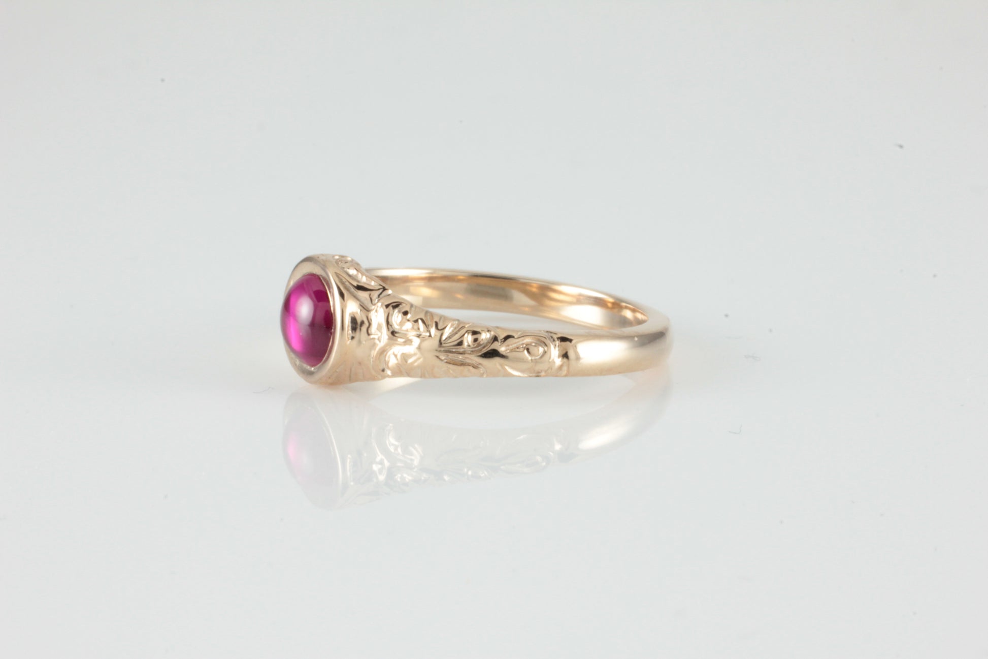 'Narona' Victorian style Round Ruby Cabochon Ring
