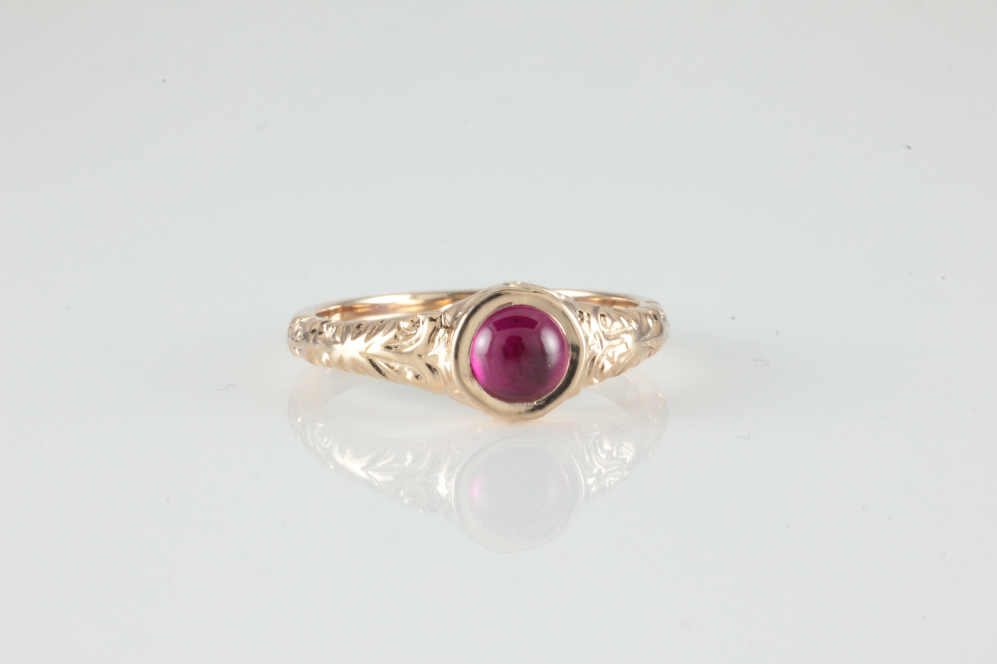 'Narona' Victorian style Round Ruby Cabochon Ring