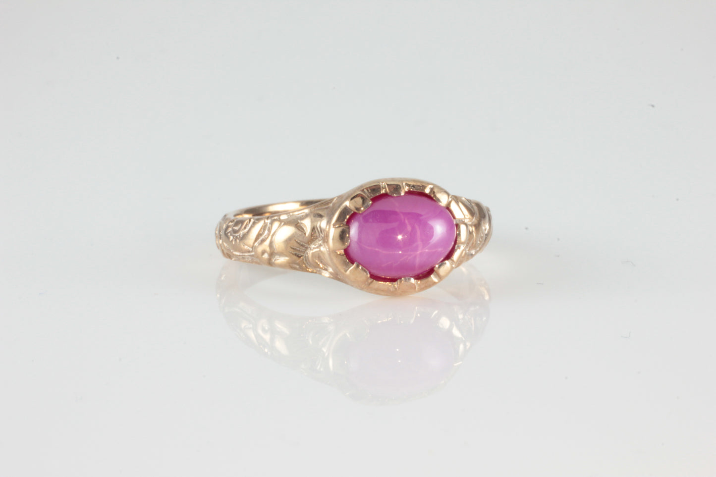 'Nida' Georgian style Oval Star Ruby Cabochon Ring