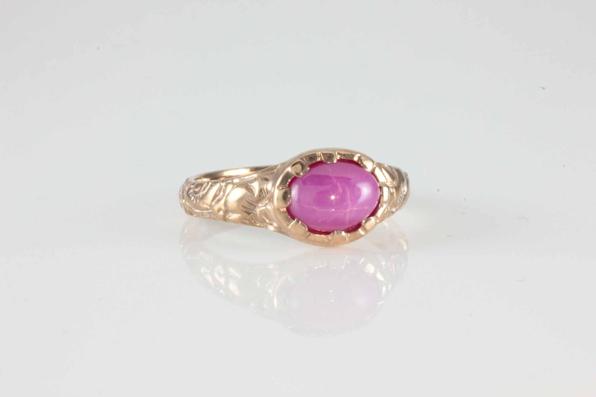 'Nida' Georgian style Oval Star Ruby Cabochon Ring