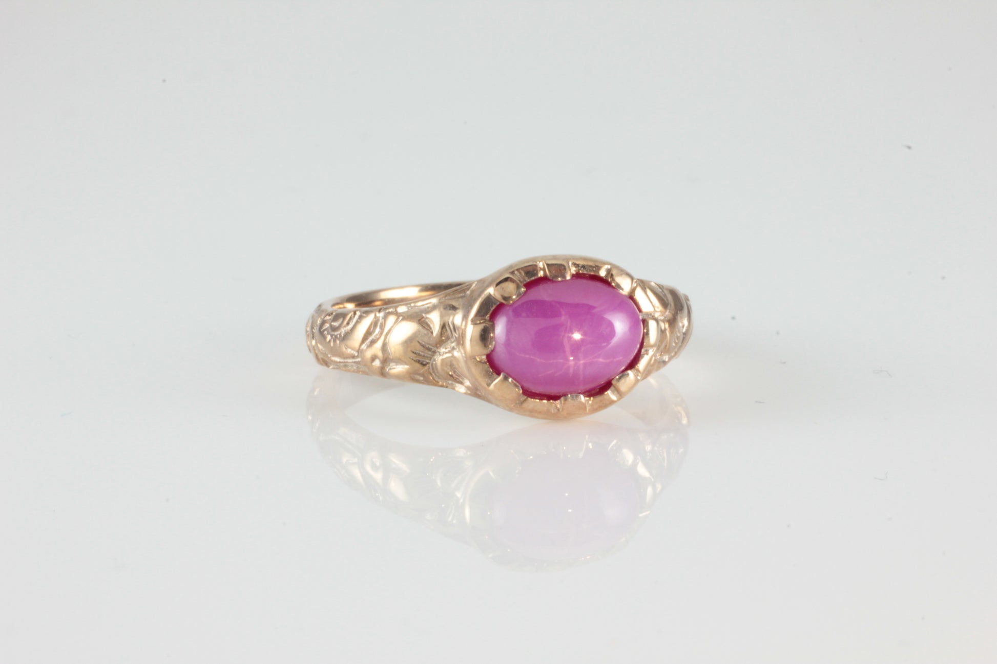 'Nida' Georgian style Oval Star Ruby Cabochon Ring