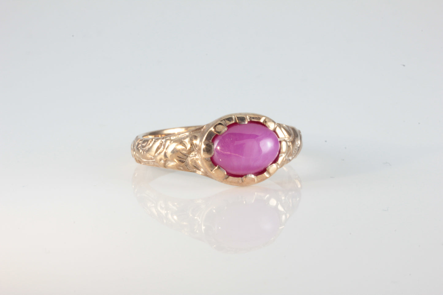 'Nida' Georgian style Oval Star Ruby Cabochon Ring